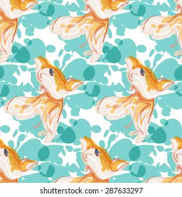 vector seamless pattern with watercolor gold fish. can be used for textile, poster, background and etc