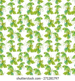 Vector seamless pattern with watercolor grape leaves