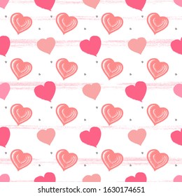 Vector seamless pattern with watercolor hearts and grunge elements on a white background. For Valentine day design.