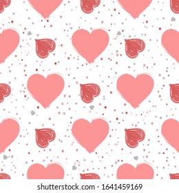 Vector seamless pattern with watercolor hearts on a white background. For Valentine day design.