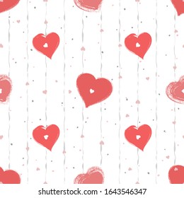 Vector seamless pattern with watercolor hearts on a white background. For Valentine day design.