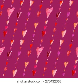 Vector seamless pattern of watercolor hearts on a red background