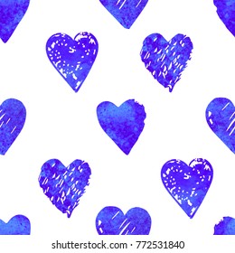Vector seamless pattern with watercolor hearts shape in a modern style. Happy Valentines day illustration. For wallpaper, pattern fills, web page, textures, textile, wrapping paper