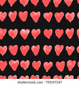 Vector seamless pattern with watercolor hearts shape in a modern style. Happy Valentines day illustration. For wallpaper, pattern fills, web page, textures, textile, wrapping paper