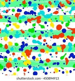 Vector seamless pattern with watercolor ink blots and brush strokes. Colorful creative artistic background Series of Drawn Creative Seamless Patterns and vector  Blots, Brush, Strokes.