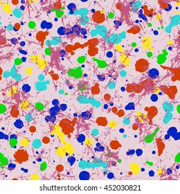 Vector seamless pattern with watercolor ink blots, splash and brush strokes. Colorful creative artistic background Series of Drawn Creative Seamless Patterns and vector  Blots, Brush, Strokes.