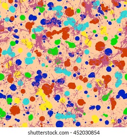 Vector seamless pattern with watercolor ink blots, splash and brush strokes. Colorful creative artistic background Series of Drawn Creative Seamless Patterns and vector  Blots, Brush, Strokes.