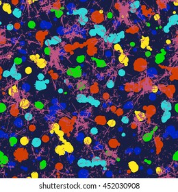 Vector seamless pattern with watercolor ink blots, splash and brush strokes. Colorful creative artistic background Series of Drawn Creative Seamless Patterns and vector  Blots, Brush, Strokes.