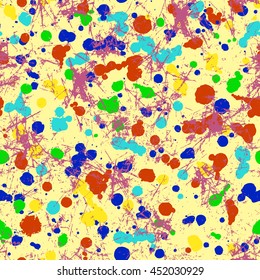 Vector seamless pattern with watercolor ink blots, splash and brush strokes. Colorful creative artistic background Series of Drawn Creative Seamless Patterns and vector  Blots, Brush, Strokes.