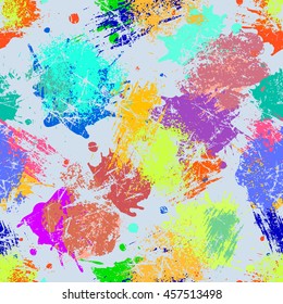 Vector seamless pattern with watercolor ink blots, splash and brush strokes. Colorful creative artistic background Series of Drawn Creative Seamless Patterns and vector  Blots, Brush, Strokes.