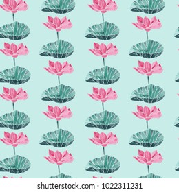 Vector seamless pattern with Watercolor lotus flower. Symbol of India, oriental practices, yoga, meditation and zen culture.   