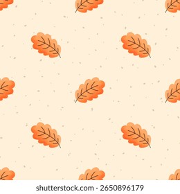 Vector Seamless pattern watercolor oak leaf in warm autumn tones. Perfect for cozy seasonal designs, fabric prints, and Thanksgiving decorations.