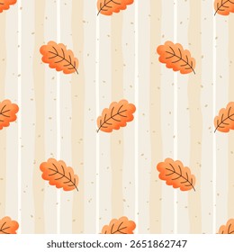 Vector Seamless pattern watercolor oak leaf in warm autumn tones. Perfect for cozy seasonal designs, fabric prints, and Thanksgiving decorations.