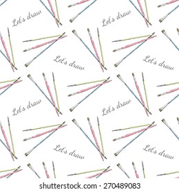 Vector seamless pattern of watercolor paintbrushes. Endless background.