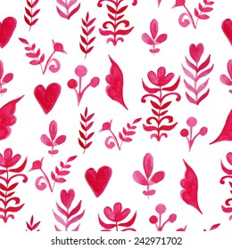 Vector seamless pattern of watercolor plants.