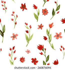 vector seamless pattern with watercolor red flowers, hand drawn  background