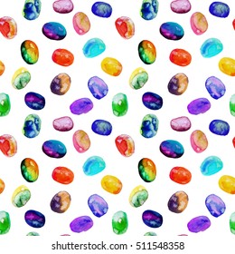 Vector Seamless pattern of watercolor yellow, green, red, orange spots . Rainbow wallpaper. Cool print. Modern design. Creative style. Handmade
