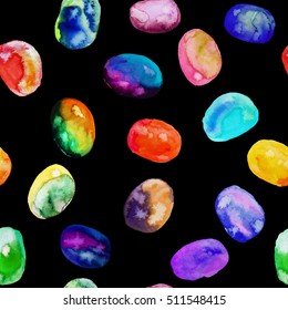 Vector Seamless pattern of watercolor yellow, green, red, orange spots . Rainbow wallpaper. Cool print. Modern design. Creative style. Handmade
