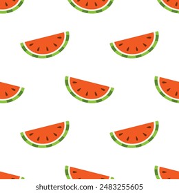 Vector seamless pattern with watermelon berries. Slices of watermelons on white background. Summer print.