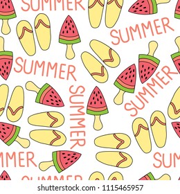 Vector Seamless Pattern. Watermelon ice cream. Summer. Eps10.