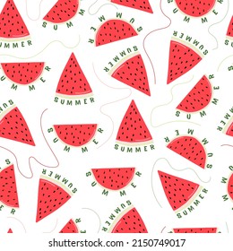 Vector seamless pattern of watermelon icons, colorful bright illustrations of juicy watermelon slices summer.