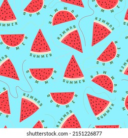 Vector seamless pattern of watermelon icons, colorful bright illustrations of juicy watermelon slices summer.