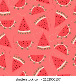 Vector seamless pattern of watermelon icons, colorful bright illustrations of juicy watermelon slices summer.