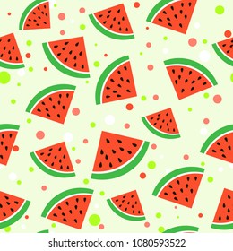 Vector seamless pattern with watermelon slices. Colorful summer background. Can be used for restaurant, cafe menu, banners, wrapping paper, wallpaper, print on clothes, cover. Cute tropical design.