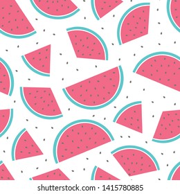 vector seamless pattern with watermelon slices and seeds. Summer fruit background