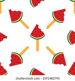 Vector seamless pattern of watermelon slices triangles on a white background