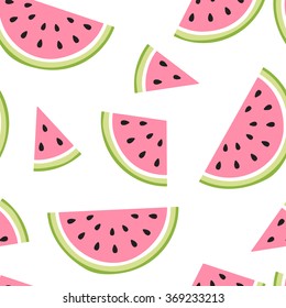 Vector seamless pattern. Watermelon slices with seeds on white.