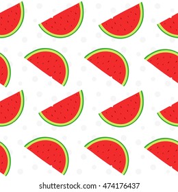 Vector seamless pattern with watermelon slices. Fresh fruit background.