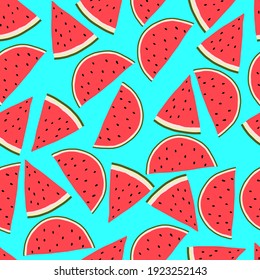 Vector seamless pattern with watermelon wedges. Juicy summer seamless pattern with watermelon.