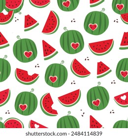 Vector seamless pattern of watermelons. Flat style. Illustration for banners, postcards, wrapping paper