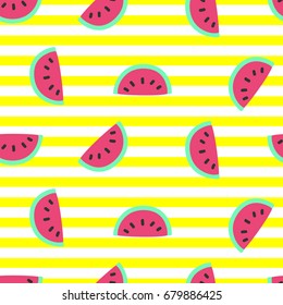 Vector seamless pattern with watermelons and strips. Perfect for wallpaper, fabric, wrapping paper, etc