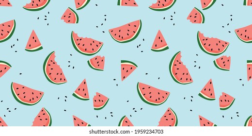 Vector seamless pattern with watermelons. Trendy hand drawn textures. Modern abstract design for paper, cover, fabric, interior decor and other users.