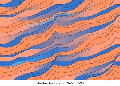 Vector seamless pattern. Waves of colored sand. Pink, burnt sienna, orange tea rose and blue colors.