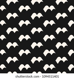 Vector seamless pattern with waves, curved shapes. Monochrome abstract texture of water surface, sea, ocean. Black and white minimal geometric background. Dark repeat design for decor, fabric, covers