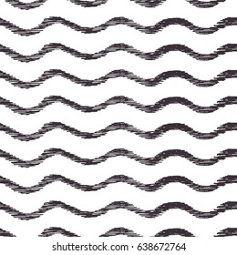 Vector seamless pattern with waves. Hand drawn graphic texture. Abstract marine background with wavy stripes. Water design.