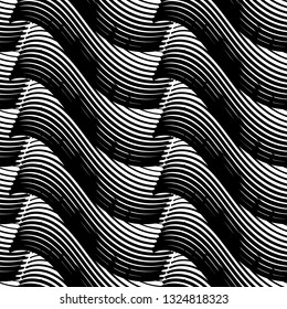 Vector of seamless pattern with waves and stripes black and white,optical effect