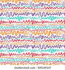 Vector seamless pattern with waves. Stripped artistic background on marine theme in doodle minimalistic style. Design for backdrops with sea, rivers or water texture