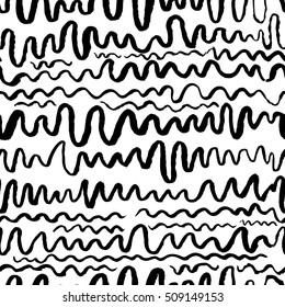 Vector seamless pattern with waves. Stripped artistic background on marine theme in doodle minimalistic style. Design for backdrops with sea, rivers or water texture