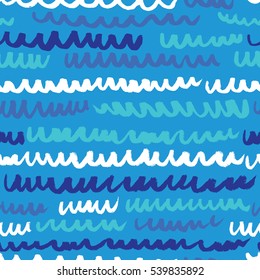 Vector seamless pattern with waves. Stripped artistic background on marine theme in doodle minimalistic style. Design for backdrops with sea, rivers or water texture