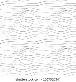 Vector seamless pattern with wavy drawn lines on a white background