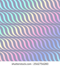 Vector seamless pattern with wavy geometric shapes and pastel neon gradient on a dark background. Perfect for modern designs, wallpapers, textiles, and digital projects