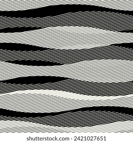Vector seamless pattern. Wavy graphic design. Striped dynamic flow. Contemporary monochrome pattern. Versatile and visually captivating swatch.