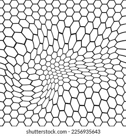 Vector Seamless Pattern with Wavy Hexagon Cells. Abstract Hexagonal Net Texture. Creative Minimalist Background for Packaging Design and Advertisement