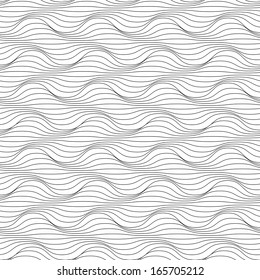Vector seamless pattern of wavy lines. Geometric decorative black and white background with visual effect of volume folds. Simple ornamental illustration with texture of covering for print, web