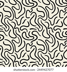Vector seamless pattern wavy organic rounded shapes. Repeating texture with doodle curve line.