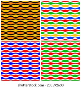 Vector seamless pattern of wavy shapes. Set of four seasonal color variations are provided including Christmas, Christmas lights, Halloween, and Fourth of July colors. 